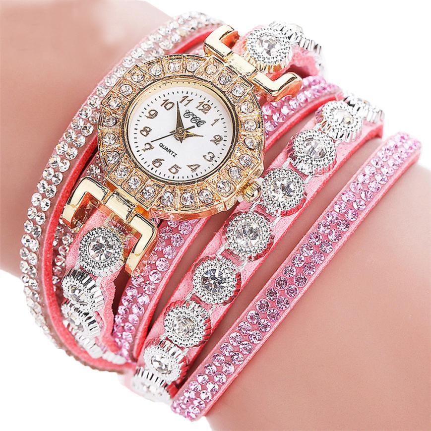 Leather Rhinestone Watch Bracelet | Elegant Style