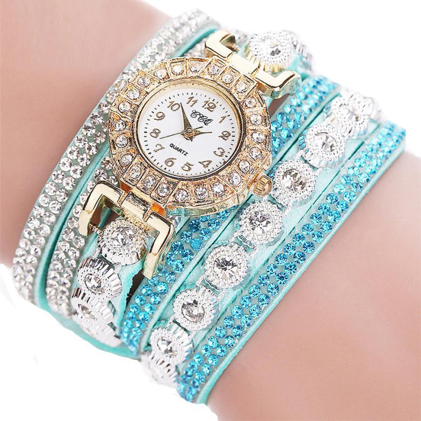 Leather Rhinestone Watch Bracelet | Elegant Style