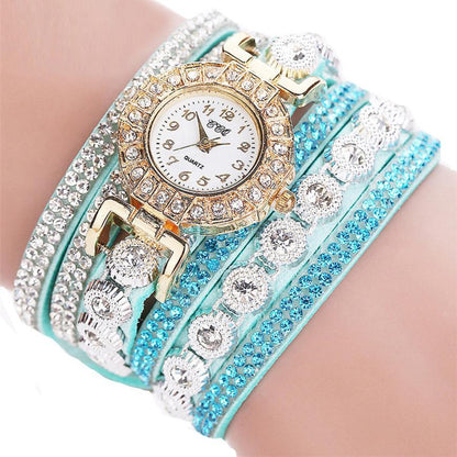 Leather Rhinestone Watch Bracelet | Elegant Style