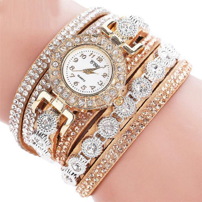 Timeless Glamour: Leather Rhinestone Watch Bracelet for Effortlessly Chic Style