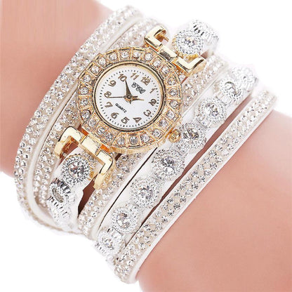 Leather Rhinestone Watch Bracelet | Elegant Style