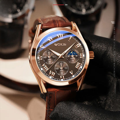 Men's Leather Strap Quartz Watch | Classic Alloy
