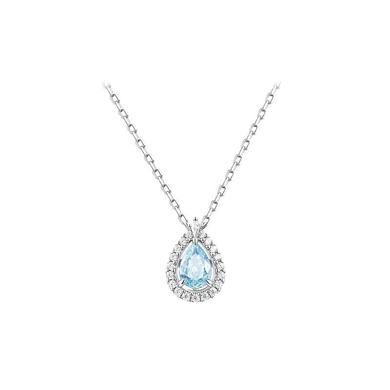 S925 Sterling Silver Blue Tear Necklace For Women, Oval Water Drop Clavicle Chain Pendant, Light Luxury Niche Design, Gift For Girlfriend