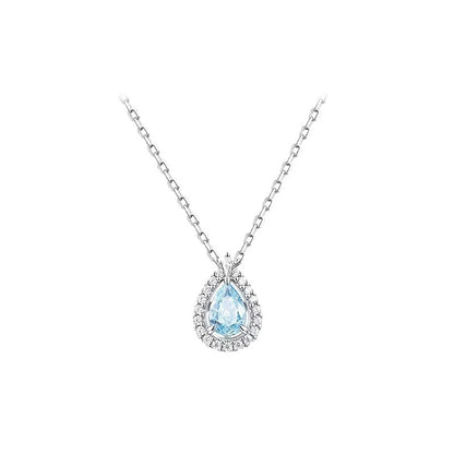 S925 Sterling Silver Blue Tear Necklace For Women, Oval Water Drop Clavicle Chain Pendant, Light Luxury Niche Design, Gift For Girlfriend