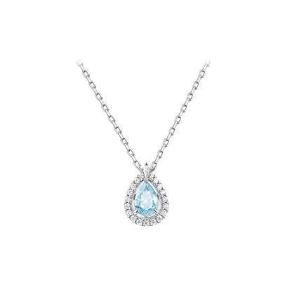 S925 Sterling Silver Blue Tear Necklace For Women, Oval Water Drop Clavicle Chain Pendant, Light Luxury Niche Design, Gift For Girlfriend