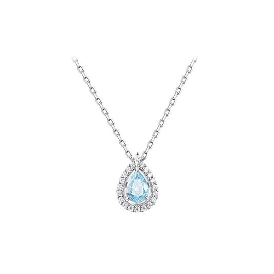 S925 Sterling Silver Blue Tear Necklace For Women, Oval Water Drop Clavicle Chain Pendant, Light Luxury Niche Design, Gift For Girlfriend