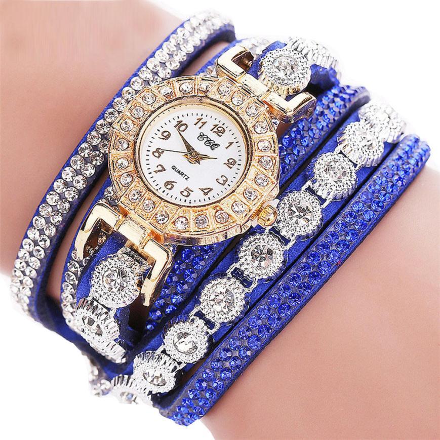 Leather Rhinestone Watch Bracelet | Elegant Style