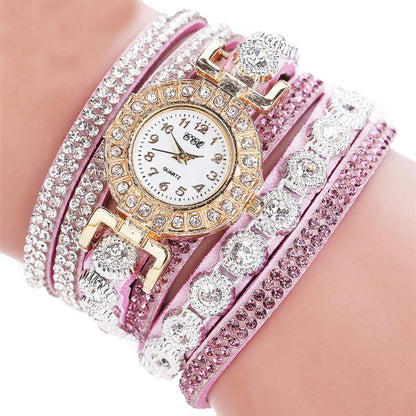 Leather Rhinestone Watch Bracelet | Elegant Style