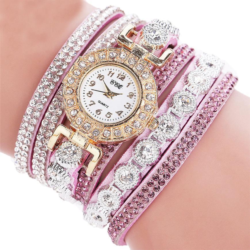 Leather Rhinestone Watch Bracelet | Elegant Style