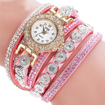 Leather Rhinestone Watch Bracelet | Elegant Style