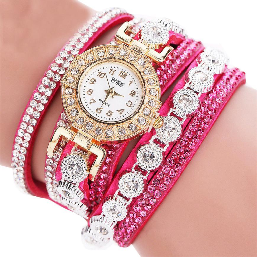 Leather Rhinestone Watch Bracelet | Elegant Style